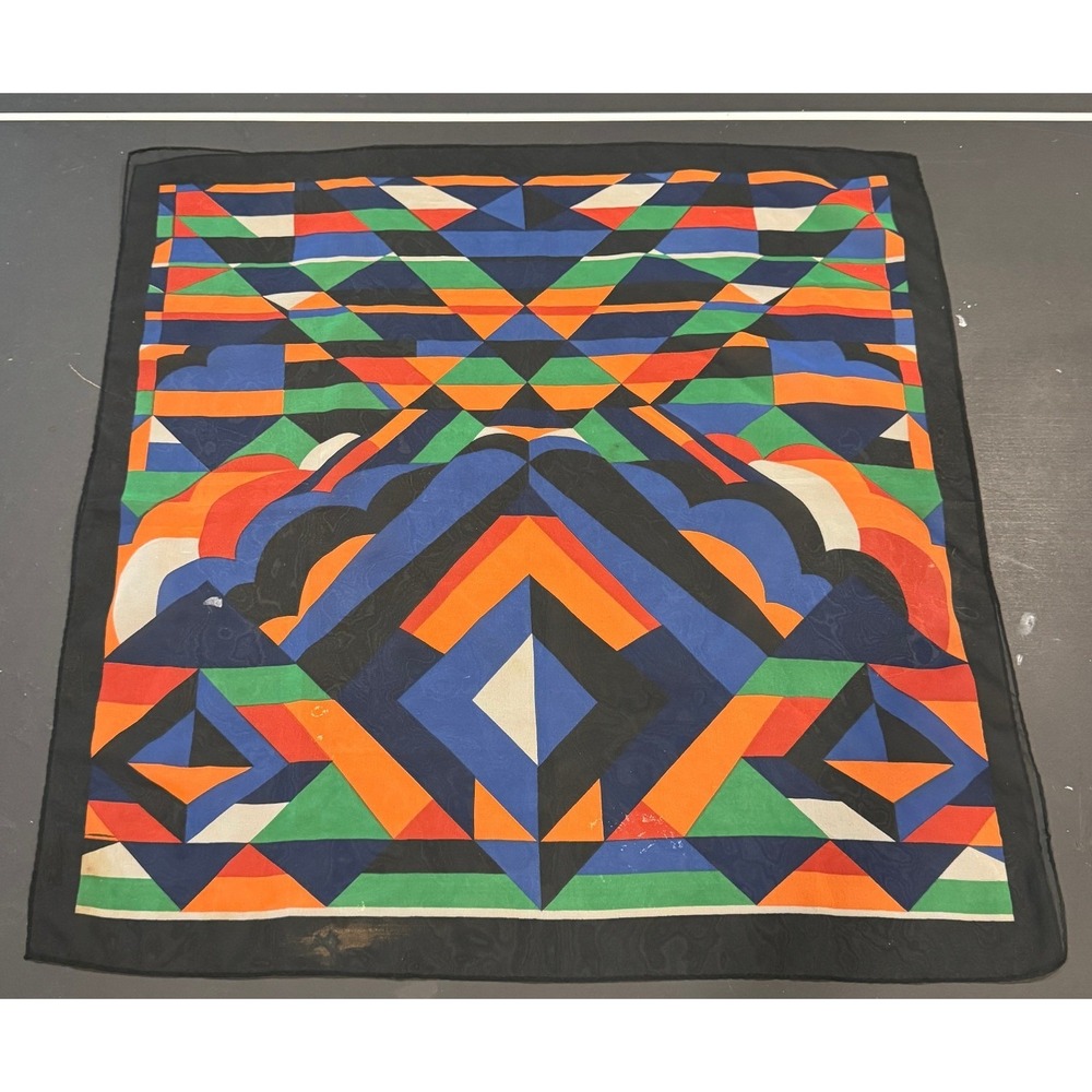 Vintage Geometric Abstract Square Scarf Multicolor Mod Neckerchief
